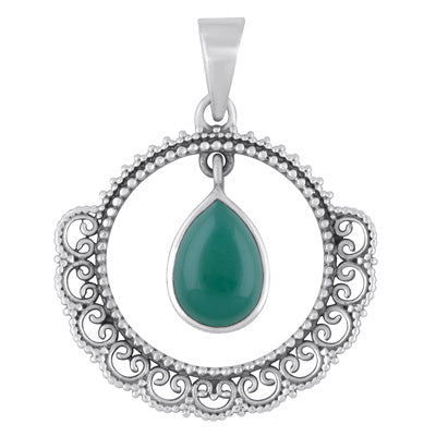 Gorgeous work Around Dangling Gemstone Green Onyx Pear Shape 925 Sterling Solid Silver Pendant - R101998-8