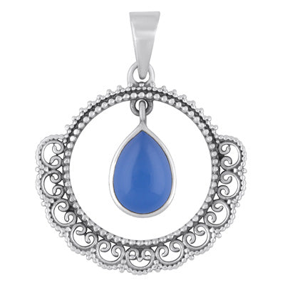 Gorgeous work Around Dangling Gemstone Blue Chalcedony Pear Shape 925 Sterling Solid Silver Pendant - R101998-9