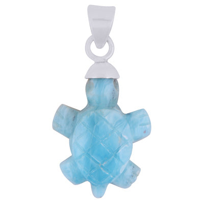 Gorgeous Tortoise Carved out of Gemstone Larimar 925 Sterling Solid Silver Pendant - R101999-1