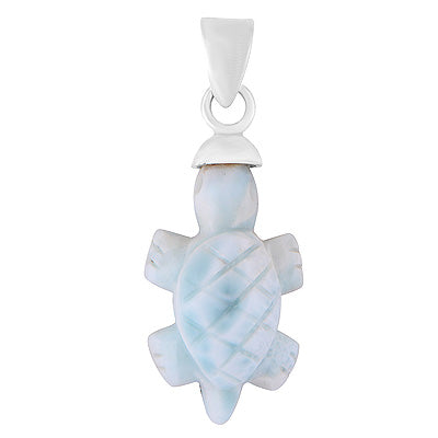 Gorgeous Tortoise Carved out of Gemstone Larimar 925 Sterling Solid Silver Pendant - R101999-11