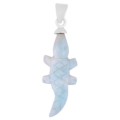 Gorgeous Lizard Carved out of Gemstone Larimar 925 Sterling Solid Silver Pendant - R101999-13