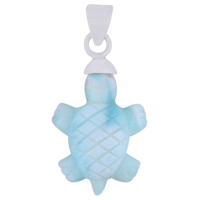 Gorgeous Tortoise Carved out of Gemstone Larimar 925 Sterling Solid Silver Pendant - R101999-3