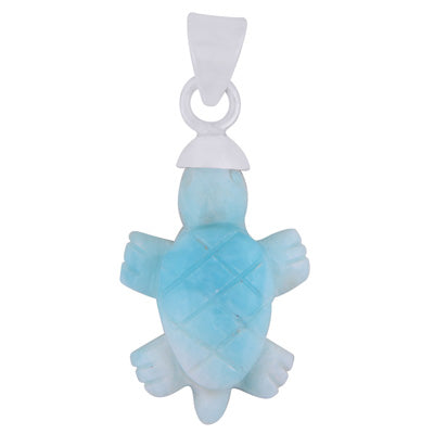 Gorgeous Tortoise Carved out of Gemstone Larimar 925 Sterling Solid Silver Pendant - R101999-5