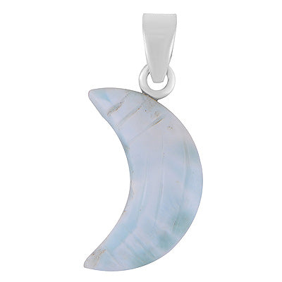 Beautiful Crescent Moon Carved out of Gemstone Larimar 925 Sterling Solid Silver Pendant - R102000-12