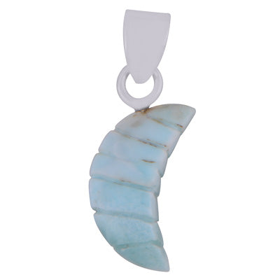 Beautiful Crescent moon Carved out of Gemstone Larimar 925 Sterling Solid Silver Pendant - R102000-3
