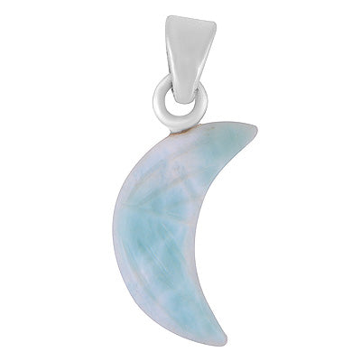 Beautiful Crescent Moon Carved out of Gemstone Larimar 925 Sterling Solid Silver Pendant - R102000-8