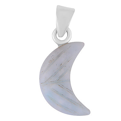 Beautiful Crescent Moon Carved out of Gemstone Larimar 925 Sterling Solid Silver Pendant - R102000-9