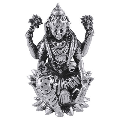 Gorgeous Lord Laxmi Statue (Murti) Plain 925 Sterling Solid Silver Article - R1020005-1