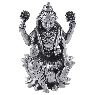 Gorgeous Lord Laxmi Statue (Murti) Plain 925 Sterling Solid Silver Article - R1020005-2