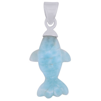 Alluring Fish Carved out of Gemstone Larimar 925 Sterling Solid Silver Pendant - R102001-1