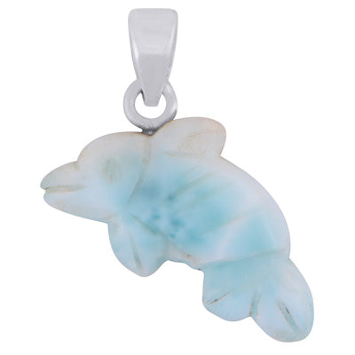 Alluring Fish Carved out of Gemstone Larimar 925 Sterling Solid Silver Pendant - R102001-11