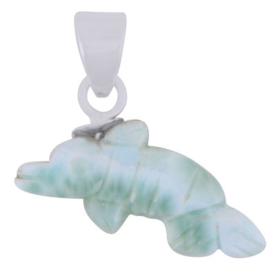 Alluring Fish Carved out of Gemstone Larimar 925 Sterling Solid Silver Pendant - R102001-13