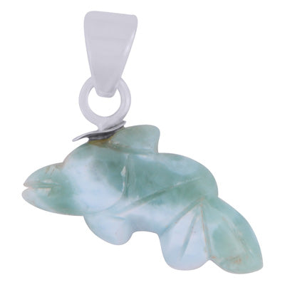 Alluring Fish Carved out of Gemstone Larimar 925 Sterling Solid Silver Pendant - R102001-14