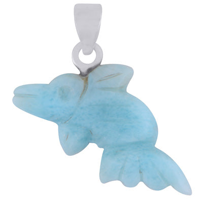 Alluring Fish Carved out of Gemstone Larimar 925 Sterling Solid Silver Pendant - R102001-17
