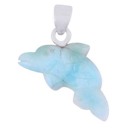 Alluring Fish Carved out of Gemstone Larimar 925 Sterling Solid Silver Pendant - R102001-18