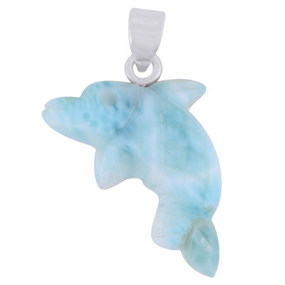 Alluring Fish Carved out of Gemstone Larimar 925 Sterling Solid Silver Pendant - R102001-19