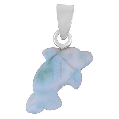 Alluring Fish Carved out of Gemstone Larimar 925 Sterling Solid Silver Pendant - R102001-22