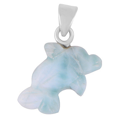 Alluring Fish Carved out of Gemstone Larimar 925 Sterling Solid Silver Pendant - R102001-23