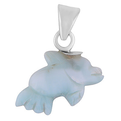 Alluring Fish Carved out of Gemstone Larimar 925 Sterling Solid Silver Pendant - R102001-24