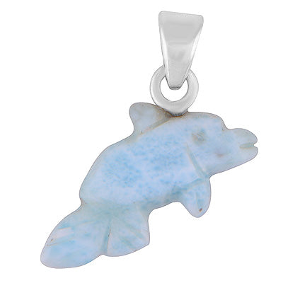Alluring Fish Carved out of Gemstone Larimar 925 Sterling Solid Silver Pendant - R102001-25