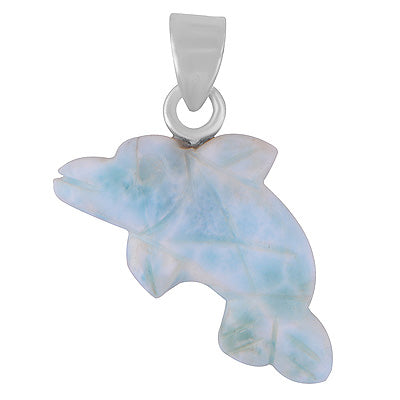 Alluring Fish Carved out of Gemstone Larimar 925 Sterling Solid Silver Pendant - R102001-26