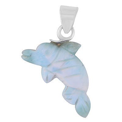 Alluring Fish Carved out of Gemstone Larimar 925 Sterling Solid Silver Pendant - R102001-27