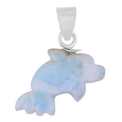 Alluring Fish Carved out of Gemstone Larimar 925 Sterling Solid Silver Pendant - R102001-30