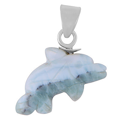 Alluring Fish Carved out of Gemstone Larimar 925 Sterling Solid Silver Pendant - R102001-31