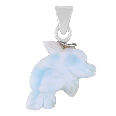 Alluring Fish Carved out of Gemstone Larimar 925 Sterling Solid Silver Pendant - R102001-32