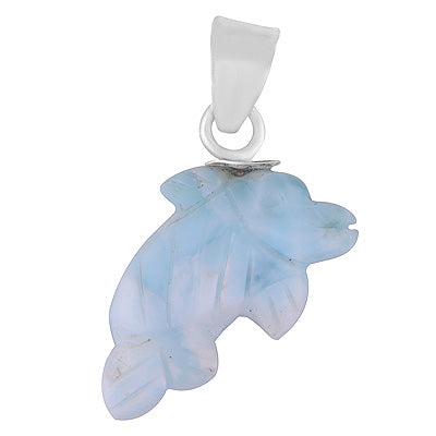 Alluring Fish Carved out of Gemstone Larimar 925 Sterling Solid Silver Pendant - R102001-33