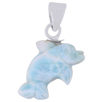 Alluring Fish Carved out of Gemstone Larimar 925 Sterling Solid Silver Pendant - R102001-4