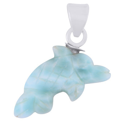 Alluring Fish Carved out of Gemstone Larimar 925 Sterling Solid Silver Pendant - R102001-6