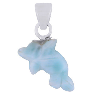 Alluring Fish Carved out of Gemstone Larimar 925 Sterling Solid Silver Pendant - R102001-9