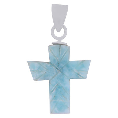 Stunning Cross Carved out of Gemstone Larimar 925 Sterling Solid Silver Pendant - R102002-18
