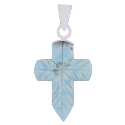 Stunning Cross Carved out of Gemstone Larimar 925 Sterling Solid Silver Pendant - R102002-22