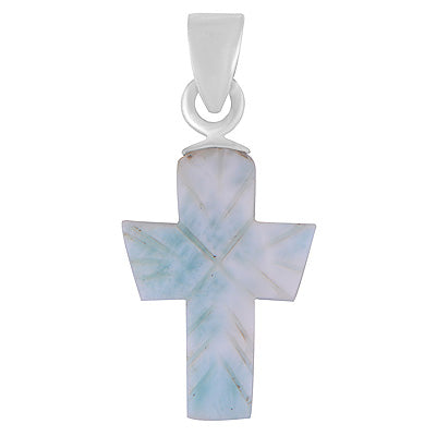 Stunning Cross Carved out of Gemstone Larimar 925 Sterling Solid Silver Pendant - R102002-24