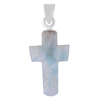 Stunning Cross Carved out of Gemstone Larimar 925 Sterling Solid Silver Pendant - R102002-25