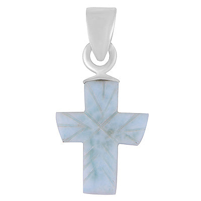 Stunning Cross Carved out of Gemstone Larimar 925 Sterling Solid Silver Pendant - R102002-27