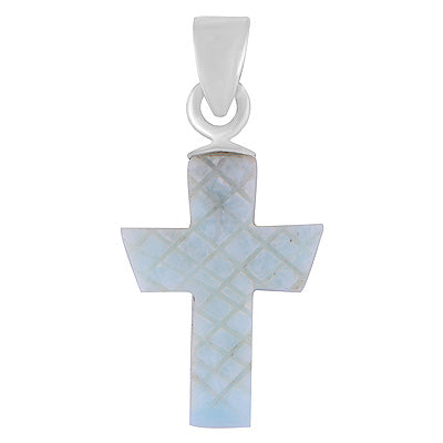 Stunning Cross Carved out of Gemstone Larimar 925 Sterling Solid Silver Pendant - R102002-28