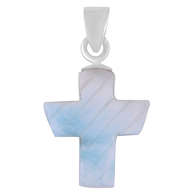 Stunning Cross Carved out of Gemstone Larimar 925 Sterling Solid Silver Pendant - R102002-29