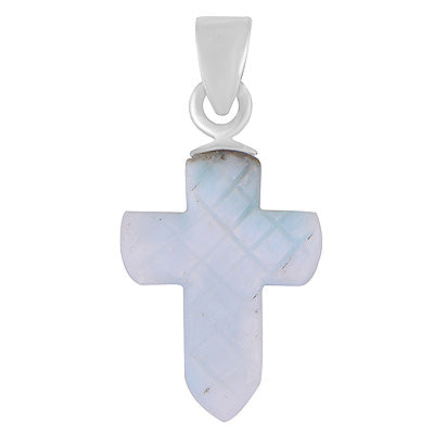 Stunning Cross Carved out of Gemstone Larimar 925 Sterling Solid Silver Pendant - R102002-31