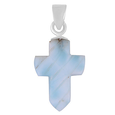 Stunning Cross Carved out of Gemstone Larimar 925 Sterling Solid Silver Pendant - R102002-32