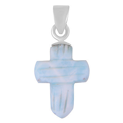Stunning Cross Carved out of Gemstone Larimar 925 Sterling Solid Silver Pendant - R102002-41