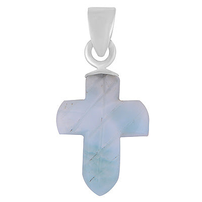 Stunning Cross Carved out of Gemstone Larimar 925 Sterling Solid Silver Pendant - R102002-42