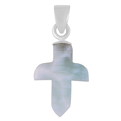 Stunning Cross Carved out of Gemstone Larimar 925 Sterling Solid Silver Pendant - R102002-43