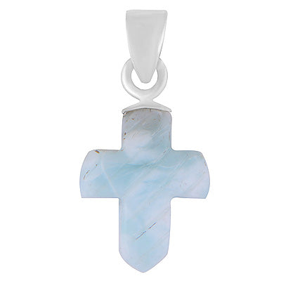 Stunning Cross Carved out of Gemstone Larimar 925 Sterling Solid Silver Pendant - R102002-45