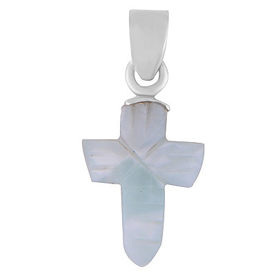 Stunning Cross Carved out of Gemstone Larimar 925 Sterling Solid Silver Pendant - R102002-46
