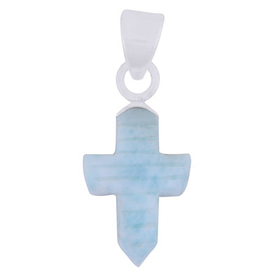 Stunning Cross Carved out of Gemstone Larimar 925 Sterling Solid Silver Pendant - R102002-6