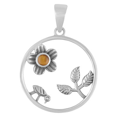 Gorgeous Handcrafted Nature-Themed Tiger's Eye Round Shape 925 Sterling Solid Silver Pendant - R102007-9