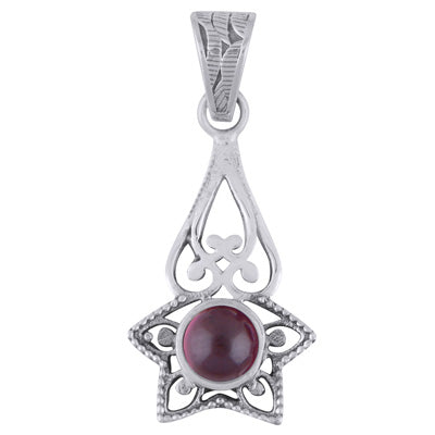 Stunning Handcrafted Around Garnet Round Shape 925 Sterling Solid Silver Pendant - R102009-1